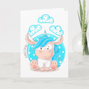 Tons of Fun Boy 1st Birthday Blue Hair Unicorn Card