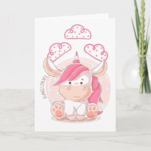 Tons of Fun Girl 1st Birthday Pink Hair Unicorn Card