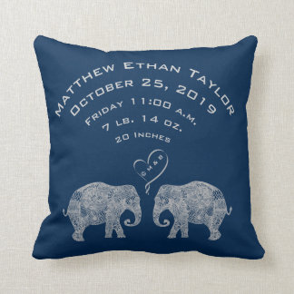 Tons of Love Baby Boy Birth Record Stats Elephant Cushion