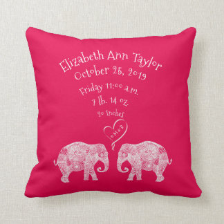 Tons of Love Baby Girl Birth Record Stats Elephant Cushion