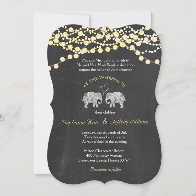 TONS OF LOVE/Elephant Chalkboard Lights Wedding Invitation (Front)