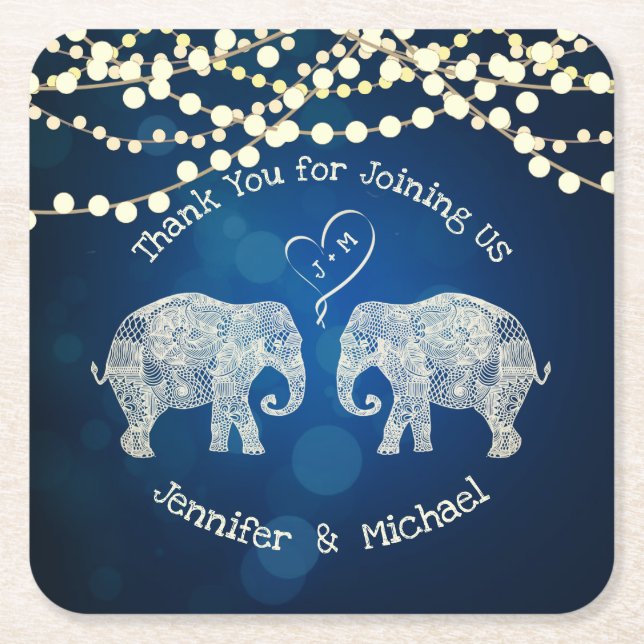 TONS OF LOVE  Elephant Couple Wedding Favour Square Paper Coaster (Front)
