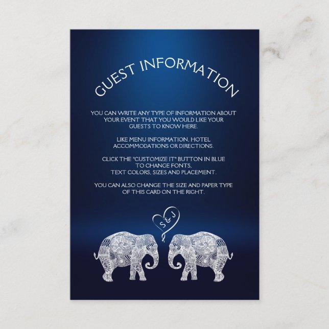 TONS OF LOVE/Elephant Couple Wedding Insert Card (Front)
