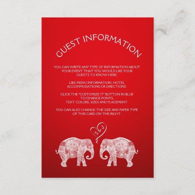TONS OF LOVE/Elephant Couple Wedding Insert Card (Front)