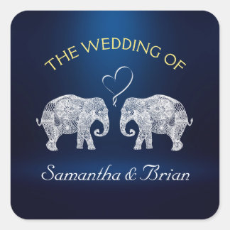 TONS OF LOVE | Elephant Night Light Wedding Custom Square Sticker