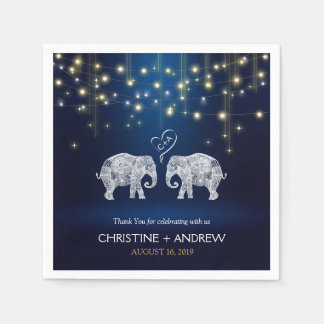 TONS OF LOVE / Elephant String Lights Custom Blue Napkin