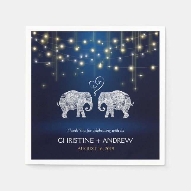 TONS OF LOVE / Elephant String Lights Custom Blue Napkin (Front)