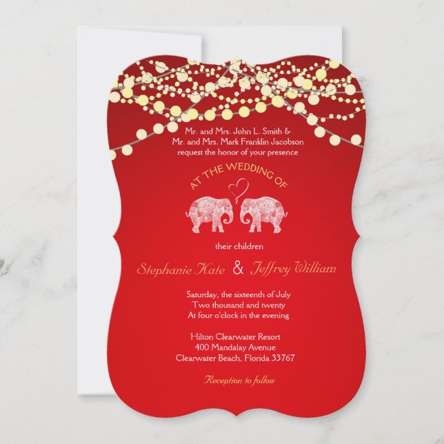 TONS OF LOVE/Elephant String Lights Wedding Invite (Front)
