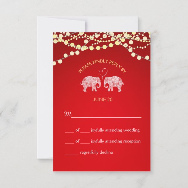 TONS OF LOVE/Elephant String Lights Wedding RSVP (Front)