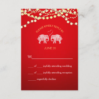TONS OF LOVE/Elephant String Lights Wedding RSVP Card