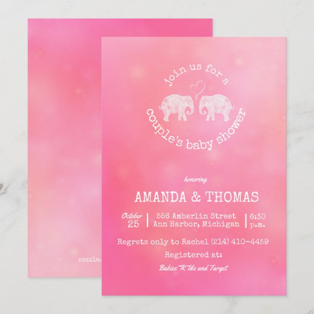 Tons of Love Pink Couple's Baby Girl Shower Invitation (Front/Back)