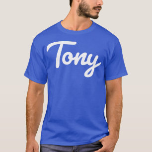 Tony Cursive Script Typography White Text T-Shirt