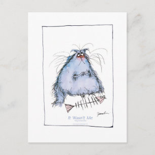 tony fernandes's 'it wasn't me' cat cartoon postcard