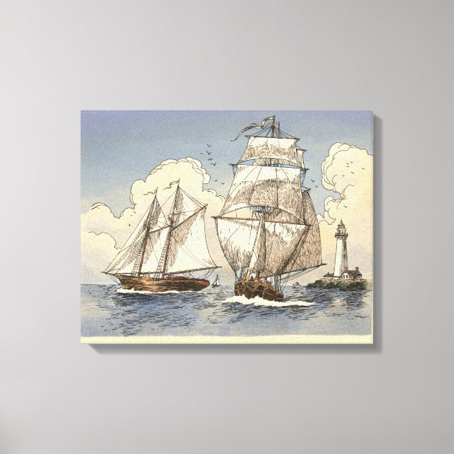 Tony Millionaire Two Ships Poster Canvas Print (Front)