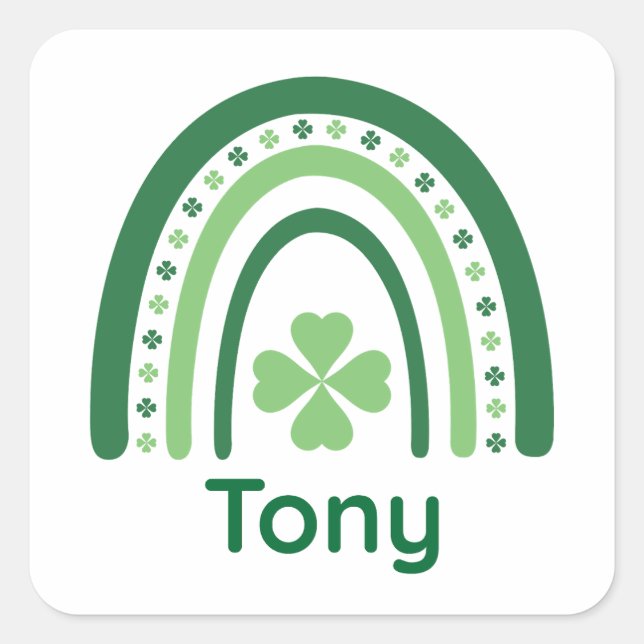 Tony Name Clover Boho Rainbow Square Sticker (Front)