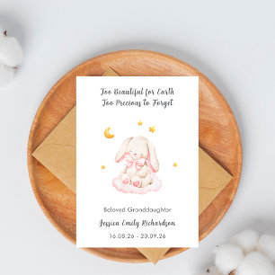 Too Beautiful For Earth Baby Loss Girl Rabbit Card