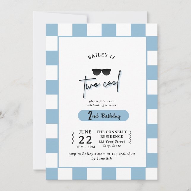 Too Cool 2nd Birthday Invitation (Front)