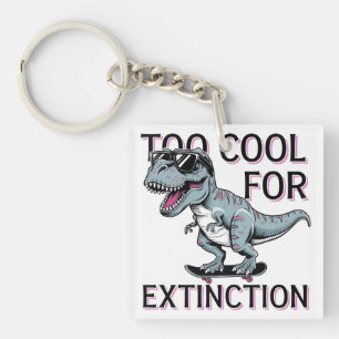 Too Cool For Extinction T-Rex Skater - Funny Dino Key Ring
