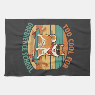 Too Cool for Obedience School Dog Skateboard Tea Towel