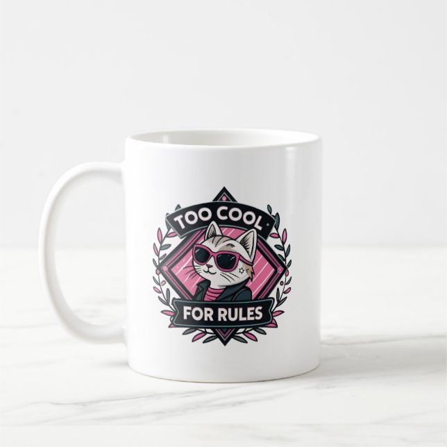 Too Cool For Rules – Modern Streetwear Cat Mug (Left)