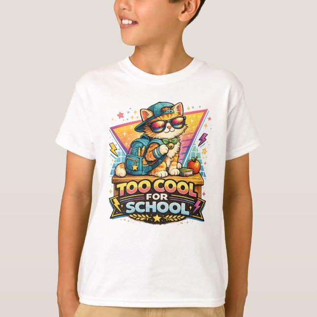 Too Cool For School Retro Cat T-Shirt (Front)