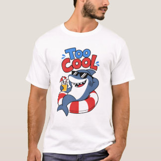 Too Cool Summer Shark Wearing Sunglasses Cartoon  T-Shirt