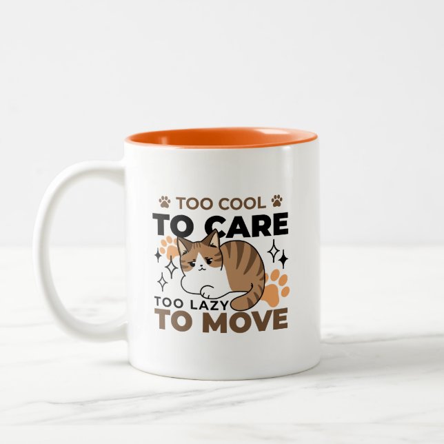 Too Cool to Care, Too Lazy to Move – Relaxing Cat  Two-Tone Coffee Mug (Left)