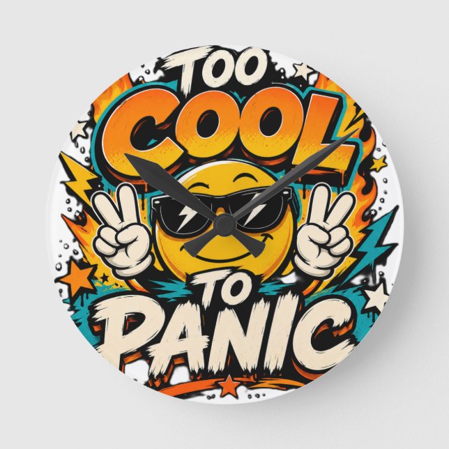 Too Cool To Panic Funny Smiley Graphic Design Round Clock (Front)