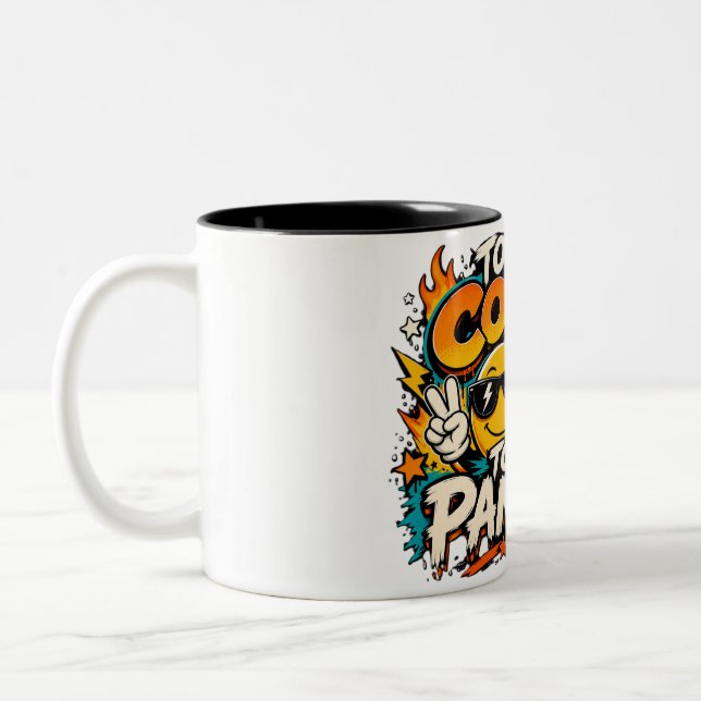 Too Cool To Panic Funny Smiley Graphic Design Two-Tone Coffee Mug (Left)