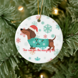 Too Cute for the Naughty List Dachshund Ornament