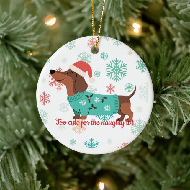 Too Cute for the Naughty List Dachshund Ornament (Tree)