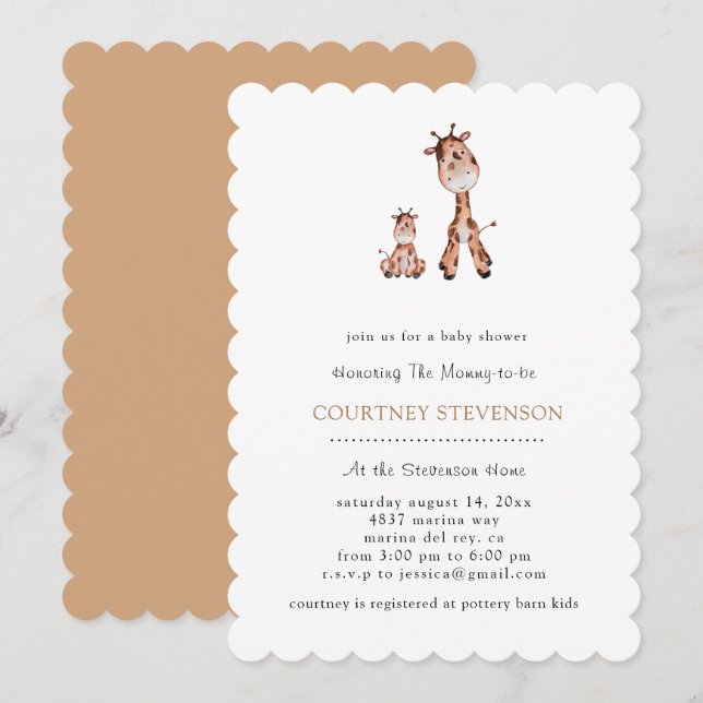 Too Cute Giraffe Baby Shower Invitation (Front/Back)