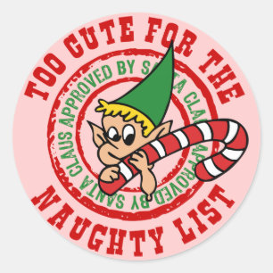 Too Cute Naughty List Classic Round Sticker
