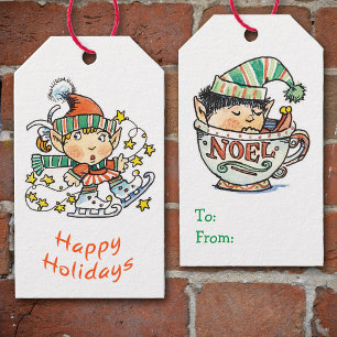 Too Cute Retro Christmas Elves Gift Tags