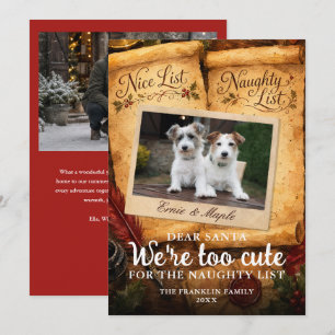 Too Cute Santa Nice Naughty List Pet 2 Photo Fun Holiday Card