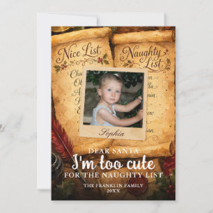Too Cute Santa Nice Naughty List Photo Fun Holiday Card