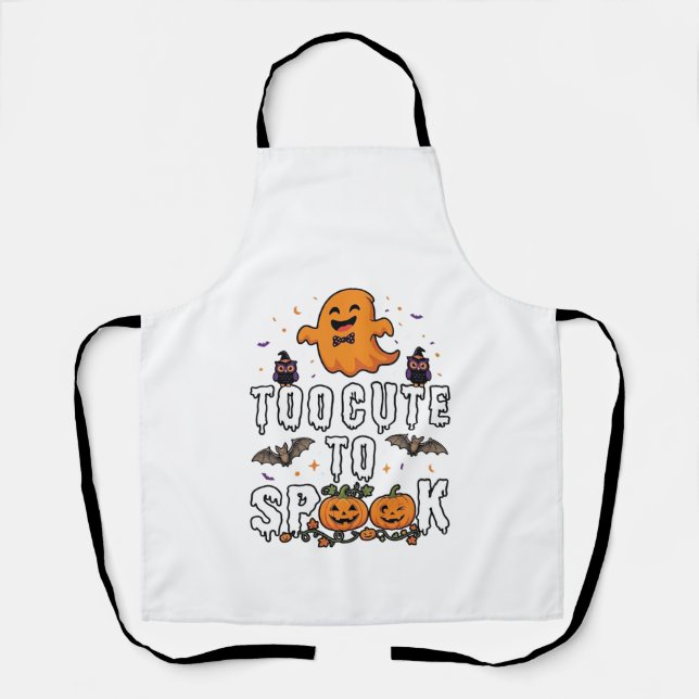 Too Cute Spook Halloween Orange Ghost Pumpkins Bat Apron (Front)