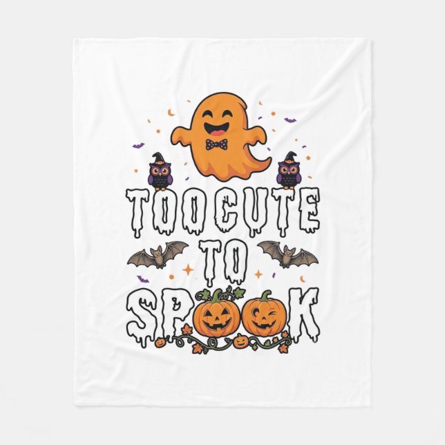 Too Cute Spook Halloween Orange Ghost Pumpkins Bat Fleece Blanket (Front)