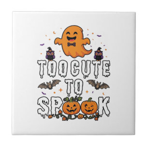 Too Cute Spook Halloween Orange Ghost Pumpkins Bat Tile