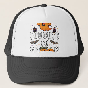 Too Cute Spook Halloween Orange Ghost Pumpkins Bat Trucker Hat