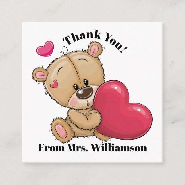 Too Cute Teddy Bear Thank You / etc. - See Back! Square Business Card (Front)