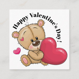 Too Cute Teddy Bear Valentine - See Back Square Business Card