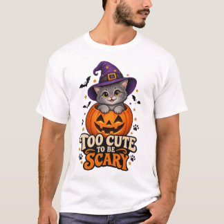 Too Cute to Be Scary Halloween Witch Cat T-Shirt