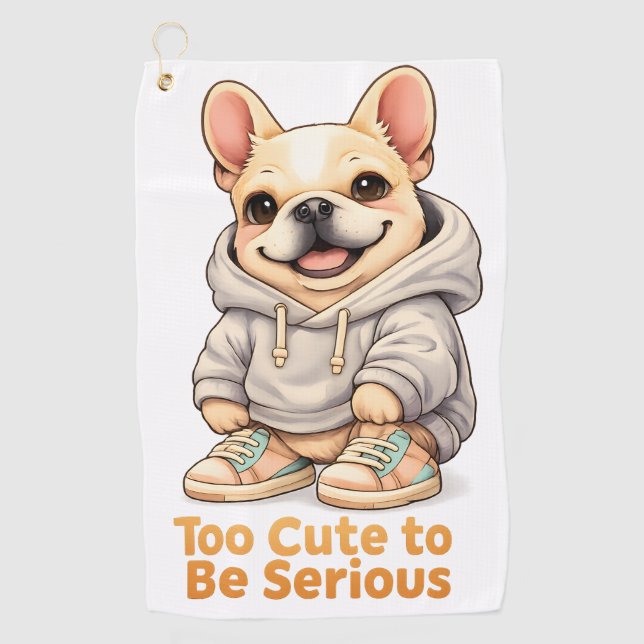 Too Cute to Be Serious – Funny French Bulldog  Golf Towel (Front)