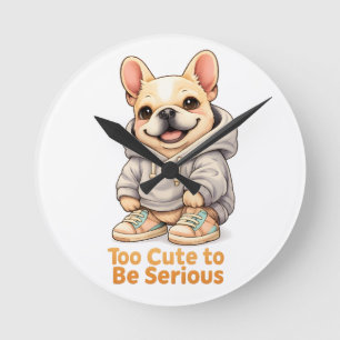 Too Cute to Be Serious – Funny French Bulldog Round Clock