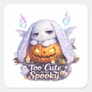 Too Cute To Be Spooky Halloween Pumpkin Bunny Square Sticker