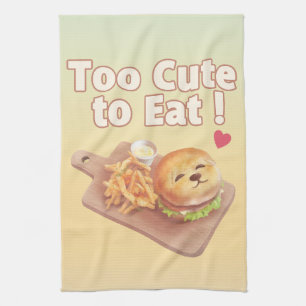 Too Cute to Eat: Smiling Bichon Burger Art Tea Towel