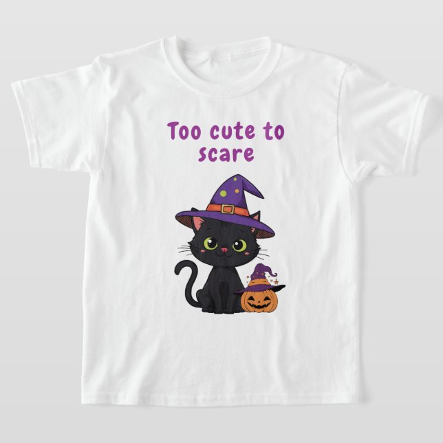 Too Cute to Scare – Halloween Black Cat Design T-Shirt (Laydown)