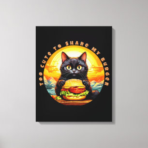 Too Cute to Share My Burger – Black Cat Foodie Art Canvas Print