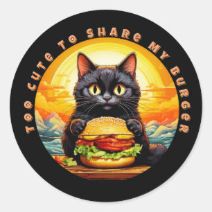 Too Cute to Share My Burger – Black Cat Foodie Art Classic Round Sticker